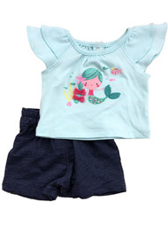 Infant Girls Mermaid & Fish Baby Outfit Shirt & Shorts 2 Piece Outfit
