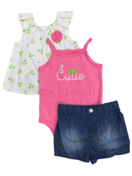 Infant Girls Bamboo Bird Shirt Bodysuit & Shorts Set Cutie Baby Outfit