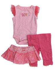Infant Girls Pink Love Baby Outfit Leopard Print Bodysuit Pants & Skirt Set