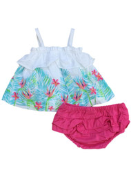 Infant Girls Cotton Baby Outfit Pink & Blue Floral Dress & Panty Cover Set