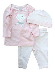 Infant Girls Pink 3pc Polar Bear Ballerina Baby Outfit Leggings Top Hat