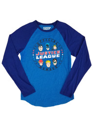 DC Comics Mens Blue Justice League Official Member Raglan Long Sleeve Shirt
