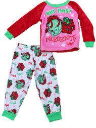 Girls Shopkins Fuzzy Christmas Present Pajamas Holiday Miss Pressy Sleep Set