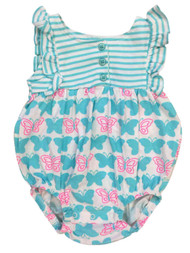 Infant Girls Blue Butterfly Print Romper Stripe Baby Bodysuit Outfit