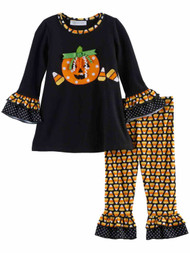 Infant & Toddler Girls Black Pumpkin Halloween Outfit Shirt & Leggings Set