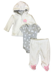 Infant Girls Baby Outfit Plush Ivory Princess Bear Hoodie Bodysuit & Pants