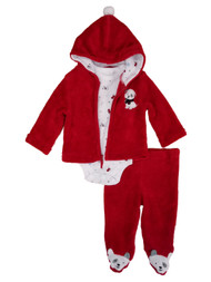 Infant Boys 3pc Baby Outfit Plush Red Puppy Dog Hoodie Pants & Bodysuit Set