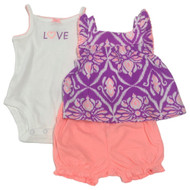Carters Infant Girls 3 Piece Baby Outfit Purple Floral Dress & Love Sunsuit