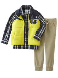 Infant & Toddler Boys Plaid Baby Outfit Vest Button Front Shirt & Pants Set