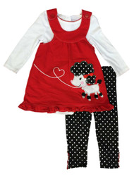 Infant & Toddler Girls Poodle Baby Outfit Red Jumper Top & Polka Dot Pants