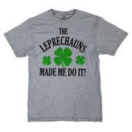 Mens Gray The Leprechauns Made Me Do It Graphic Tee St. Patrick's Day T-Shirt