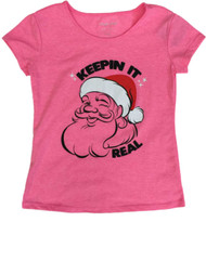 Girls  Neon Pink Tee Shirt Girls Keepin It Real Holiday Christmas T-Shirt