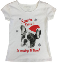 Girls Boston Terrier Puppy Dog Tee Shirt Girls Santa Holiday Christmas T-Shirt
