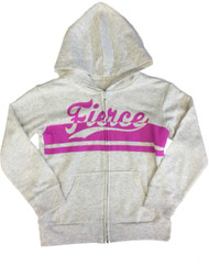 Girls Cream & Pink Fierce Zip Up & Pouch Sports Style Hoodie Sweatshirt