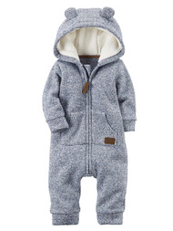 Carters Infant Boys Speckled Blue Hooded Jumpsuit Coverall Baby Outfit Pram