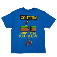 Boys Blue Caution Don't Dig Too Deep Graphic Tee Gamer T-Shirt