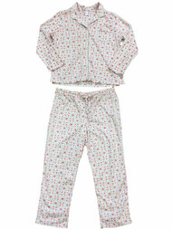 Womens White Orange & Gray Mosaic Print Fleece Pajamas Sleep Set