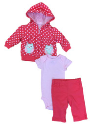 Carters Infant Girls Owl Bird Baby Outfit Polka Dot Hoodie Bodysuit & Pants Set