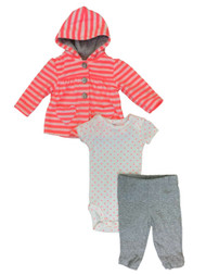 Carters Infant Girls Stripes & Hearts Baby Outfit Hoodie Bodysuit & Pants Set
