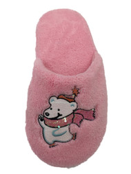 Womens Plush Pink Scuff Style Polar Bears & Ice Skates Slippers House Shoes