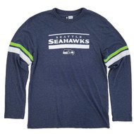 NFL Football Seattle Seahawks Mens Navy Heather Striped Long Sleeve Shirt