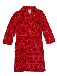 Mens Red Fleece Fair Isle Reindeer Christmas Holiday House Coat Bath Robe