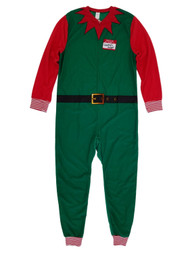 Mens Christmas Elf Costume Union Suit Holiday Fleece Pajamas