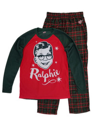 A Christmas Story Ralphie Mens Green/Red Long Sleeve Sleepwear Pajama Set