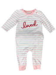 Infant Girls Pink Striped Loved Baby Outfit Ruffle Valentines Day Jumpsuit