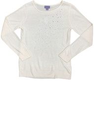 Womens Eggshell White Knit Bedazzled Sweater Casual Dress Pullover