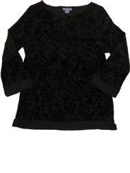Laura Scott Womens Black Floral Velvet Blouse Shirt Long Sleeve T-Shirt