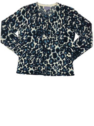 Womens Blue Cheetah Knit Sweater Casual Dress Leopard Animal Print Pullover