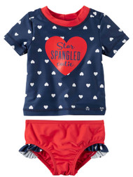 Carters Infant Girls Star Spandled Cutie Patriotic 2 Pc Rash Guard Swimming Suit