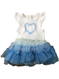 Infant Girls Blue Polka Dot Heart Baby Outfit Tutu Skirt Bodysuit Dress