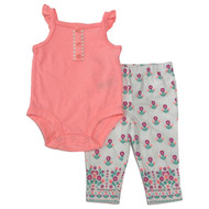 Carters Infant Girls Baby Outfit Peach Bodysuit & Pink Floral Leggings Set