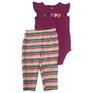 Carters Infant Girls Baby Outfit Pink HappyTank Bodysuit & Stripe Leggings Set