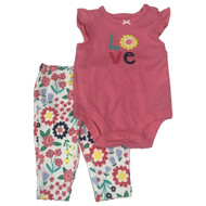 Carters Infant Girls Baby Outfit Pink Love Tank Bodysuit & Floral Leggings Set