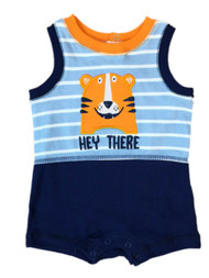 Infant Boys Hey There Bodysuit Baby Outfit Blue Stripe Tiger Cat Romper