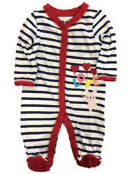 Infant Girls Blue Stripe Bunny Love Sleeper Footie Pajamas Sleep & Play Newborn
