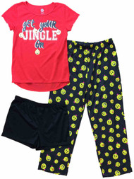 Girls Red & Black Emoji & Christmas Pajamas Silly Get Your Jingle On Sleep Set