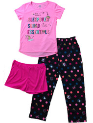 Girls Pink & Black  Wifi Pizza & Polka Dot Pajamas Silly Unicorn Sleep Set