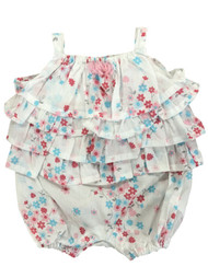 Infant Girls White & Pink Floral Romper Baby Sunsuit Ruffled Bodysuit Outfit