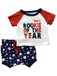 Infant Boys Moms Rookie Of The Year Baby Outfit Baseball Shirt & Shorts
