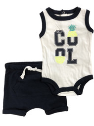 Infant Boys Stay Cool Baby Outfit Pineapple Tank Top Bodysuit & Navy Shorts