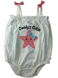 Infant Girls White & Blue Ocean Starfish Beach Outfit Bodysuit Romper Sunsuit