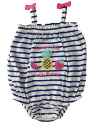 Infant Girls White & Navy Striped Tropical Fruit Outfit Baby Bodysuit Romper