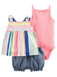 Infant Girls Neon Pastel Stripe Tank Polka Dot Bodysuit Denim Shorts Outfit