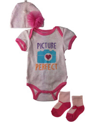 Infant Girls Pink Picture Perfect Camera Single Beanie & Socks 3 Piece Outfit