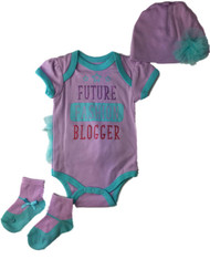 Infant Girls Purple Future Fashion Blogger Single Beanie & Socks 3 Piece Outfit