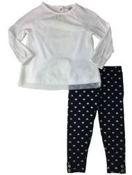 Infant & Toddler Girls White Silver Polka Dot Outfit Glitter Heart Leggings Set